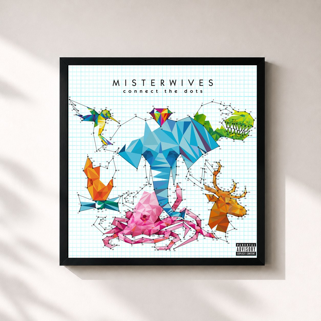 #noir Tableau carré de l'album Connect The Dots de MisterWives, cadre noir 32x32 cm