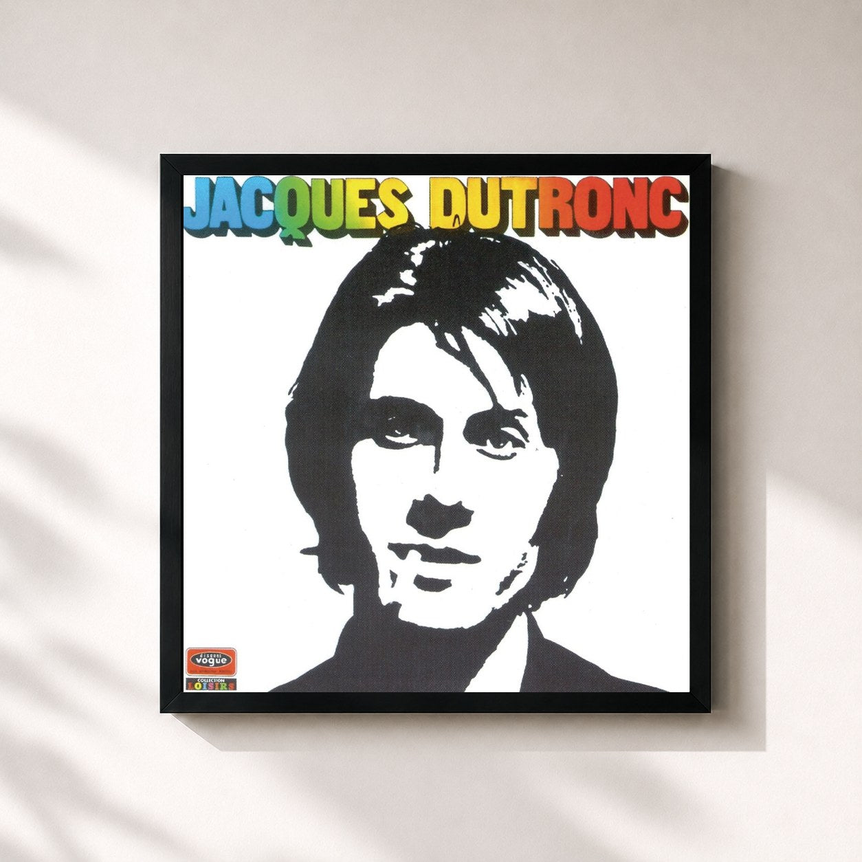 #noir Tableau carré de l'album L' aventurier de Jacques Dutronc, cadre noir 32x32 cm