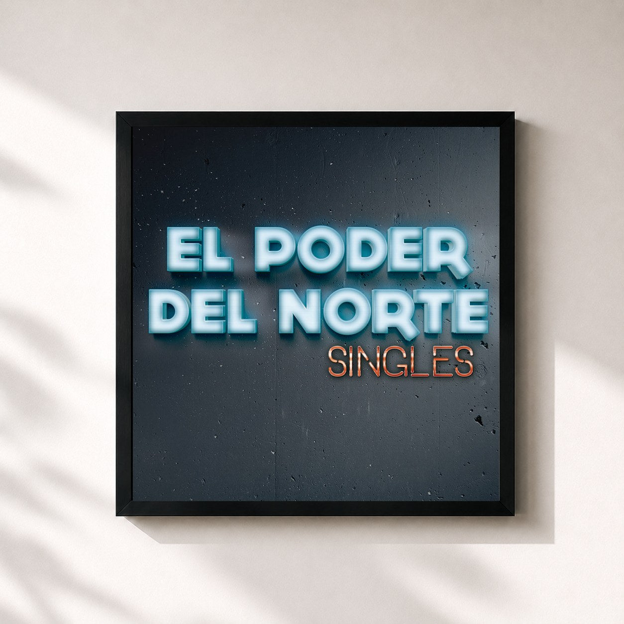 #noir Tableau carré de l'album Singles de El Poder Del Norte, cadre noir 32x32 cm