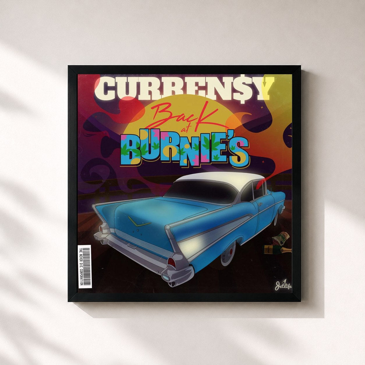 #noir Tableau carré de l'album Back at Burnie's de Curren$y, cadre noir 32x32 cm