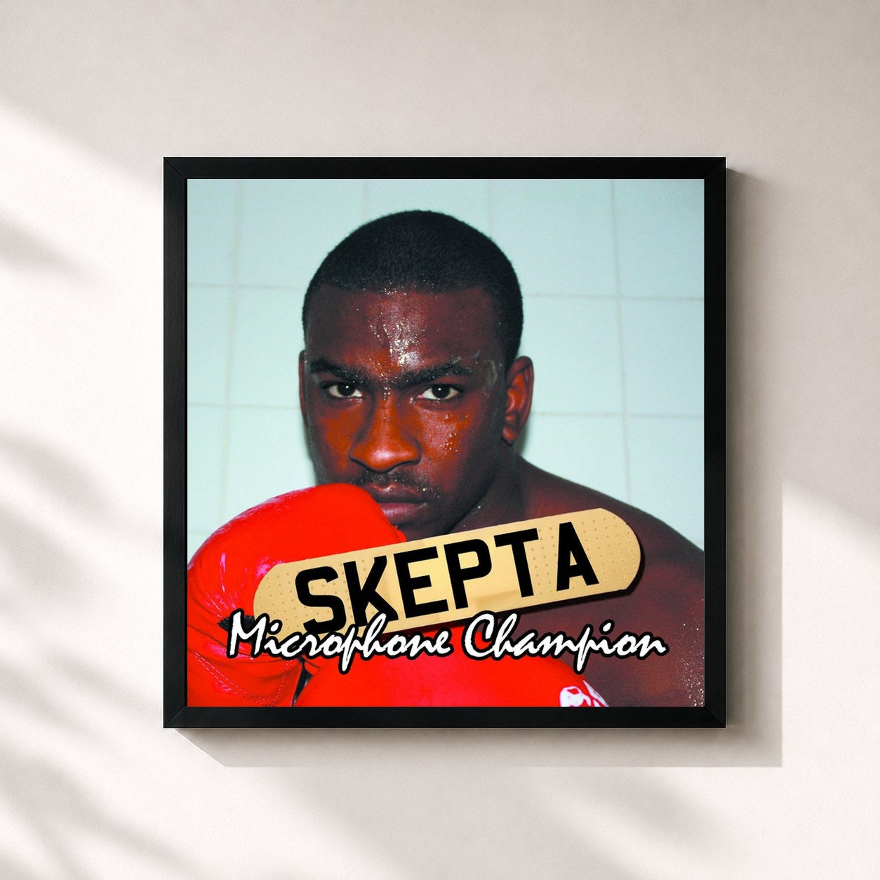 #noir Tableau carré de l'album Microphone Champion de Skepta, cadre noir 32x32 cm