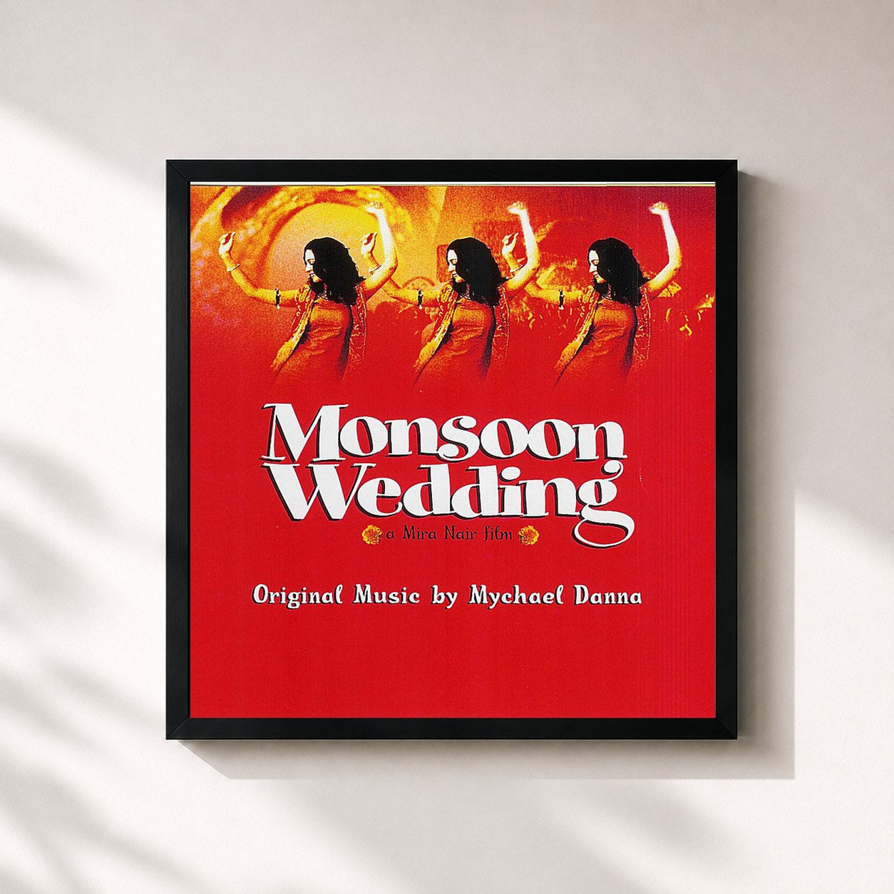 #noir Tableau carré de l'album Monsoon Wedding de Mychael Danna, cadre noir 32x32 cm