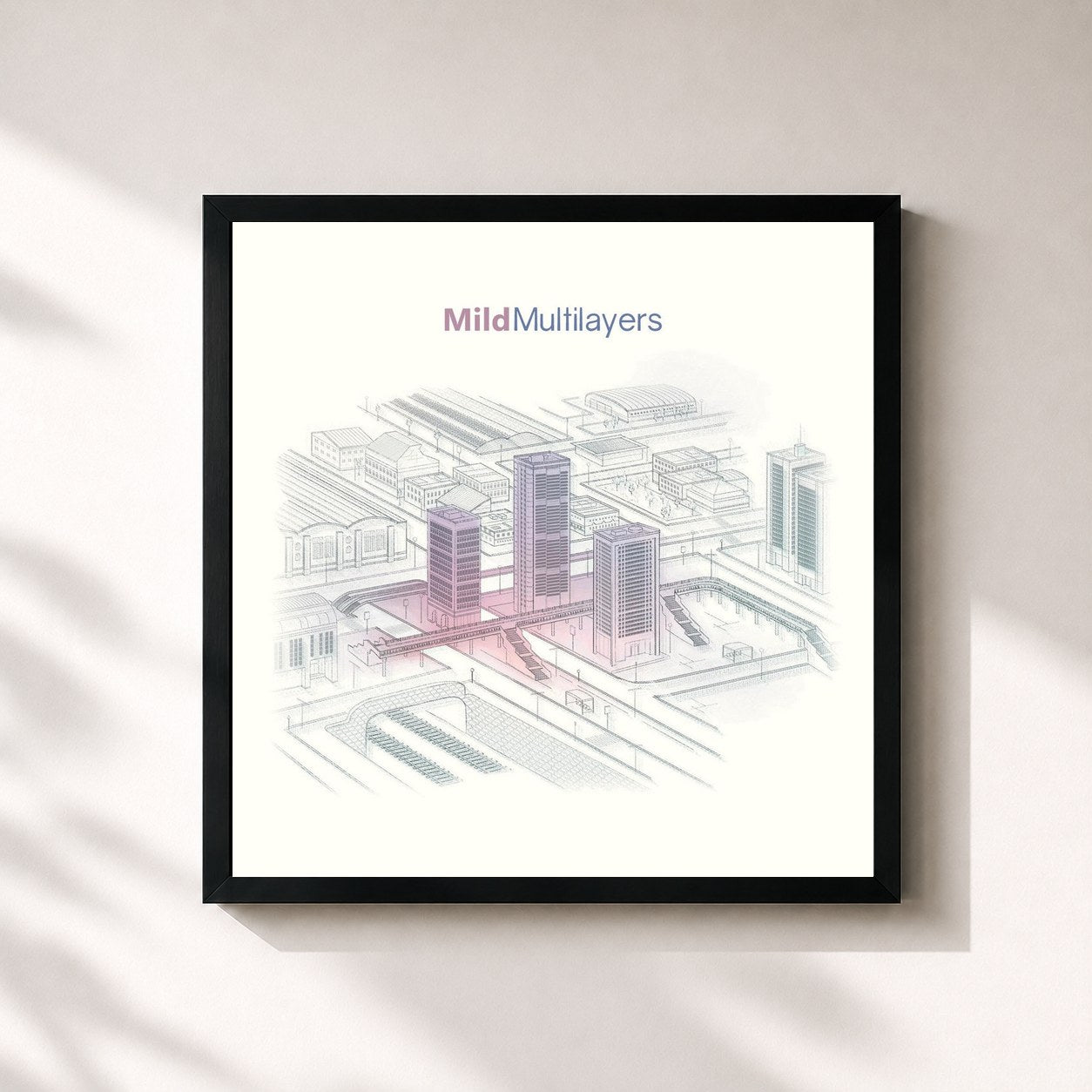 #noir Tableau carré de l'album Multilayers de Mild, cadre noir 32x32 cm