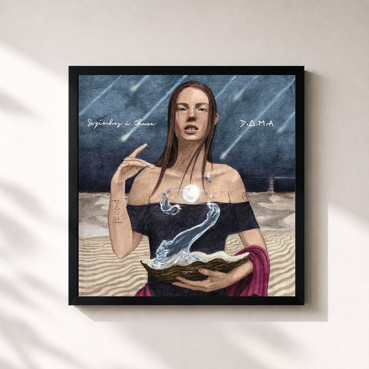 #noir Tableau carré de l'album Sozinhos à Chuva de D.a.M.A, cadre noir 32x32 cm