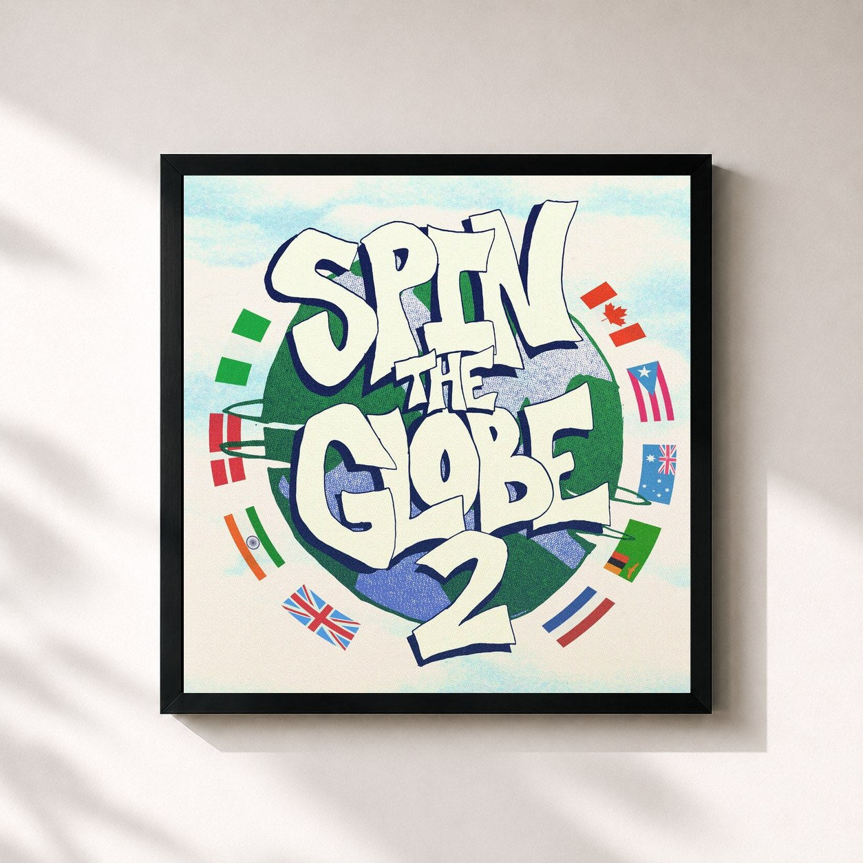 #noir Tableau carré de l'album Spin The Globe 2 de Connor Price, cadre noir 32x32 cm