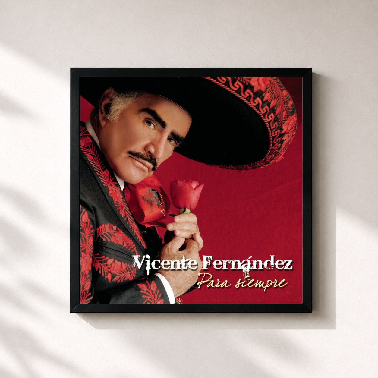 #noir Tableau carré de l'album Vicente Fernandez Para Siempre de Vicente Fernández, cadre noir 32x32 cm