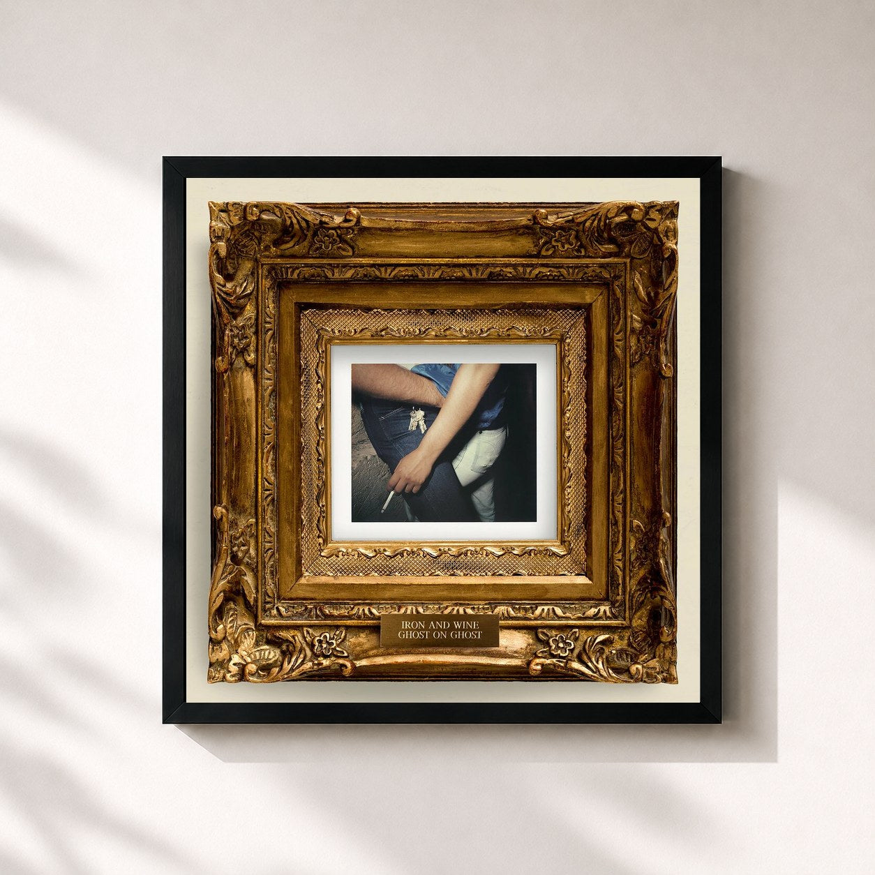 #noir Tableau carré de l'album Ghost on Ghost de Iron & Wine, cadre noir 32x32 cm