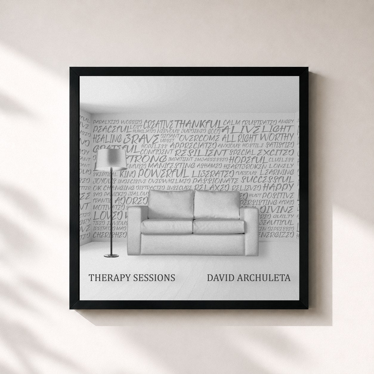#noir Tableau carré de l'album Therapy Sessions de David Archuleta, cadre noir 32x32 cm