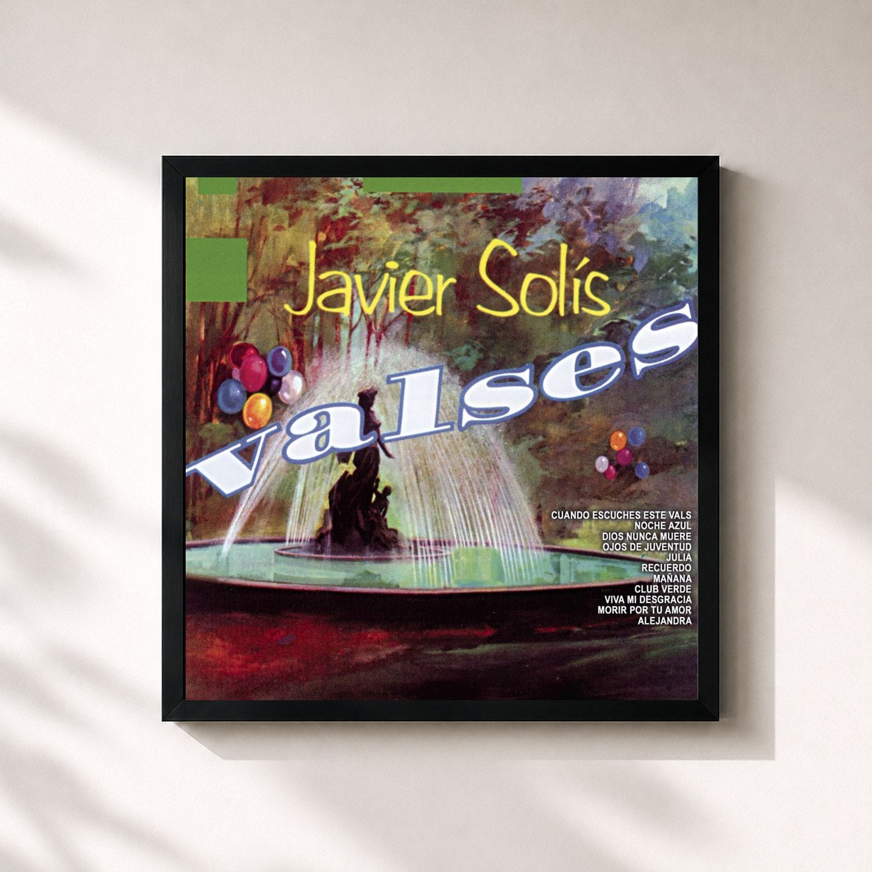 #noir Tableau carré de l'album Valses de Javier Solis, cadre noir 32x32 cm