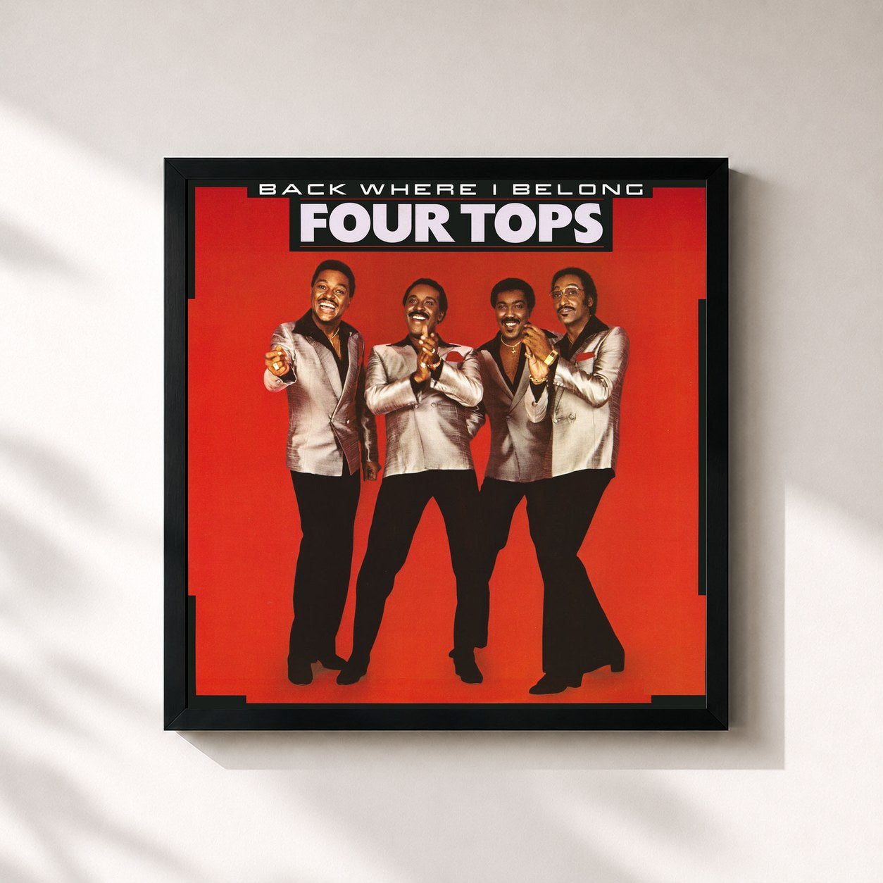 #noir Tableau carré de l'album Back Where I Belong de Four Tops, cadre noir 32x32 cm