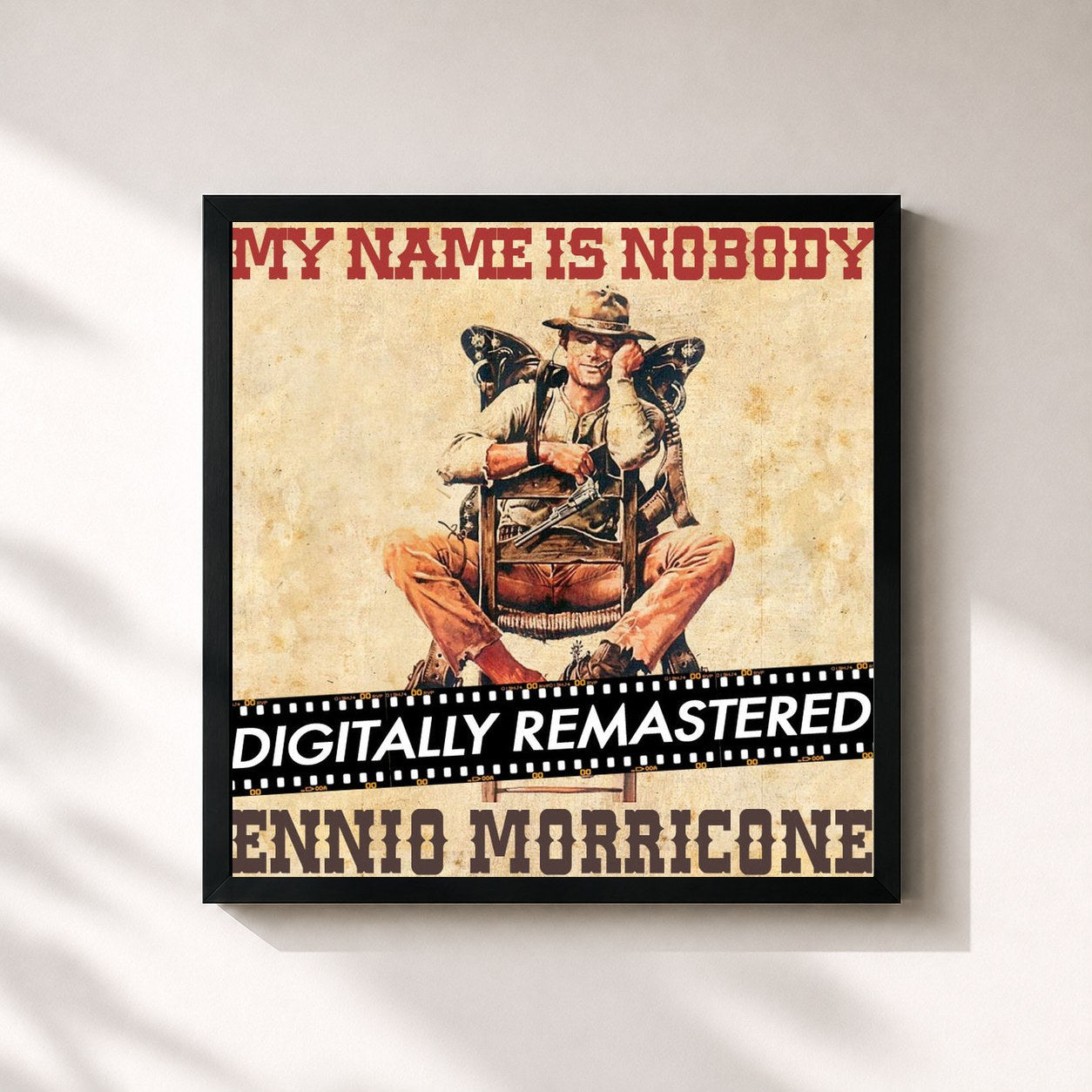 #noir Tableau carré de l'album My Name is Nobody (Original Motion Picture Soundtrack) - Remastered de Ennio Morricone, cadre noir 32x32 cm