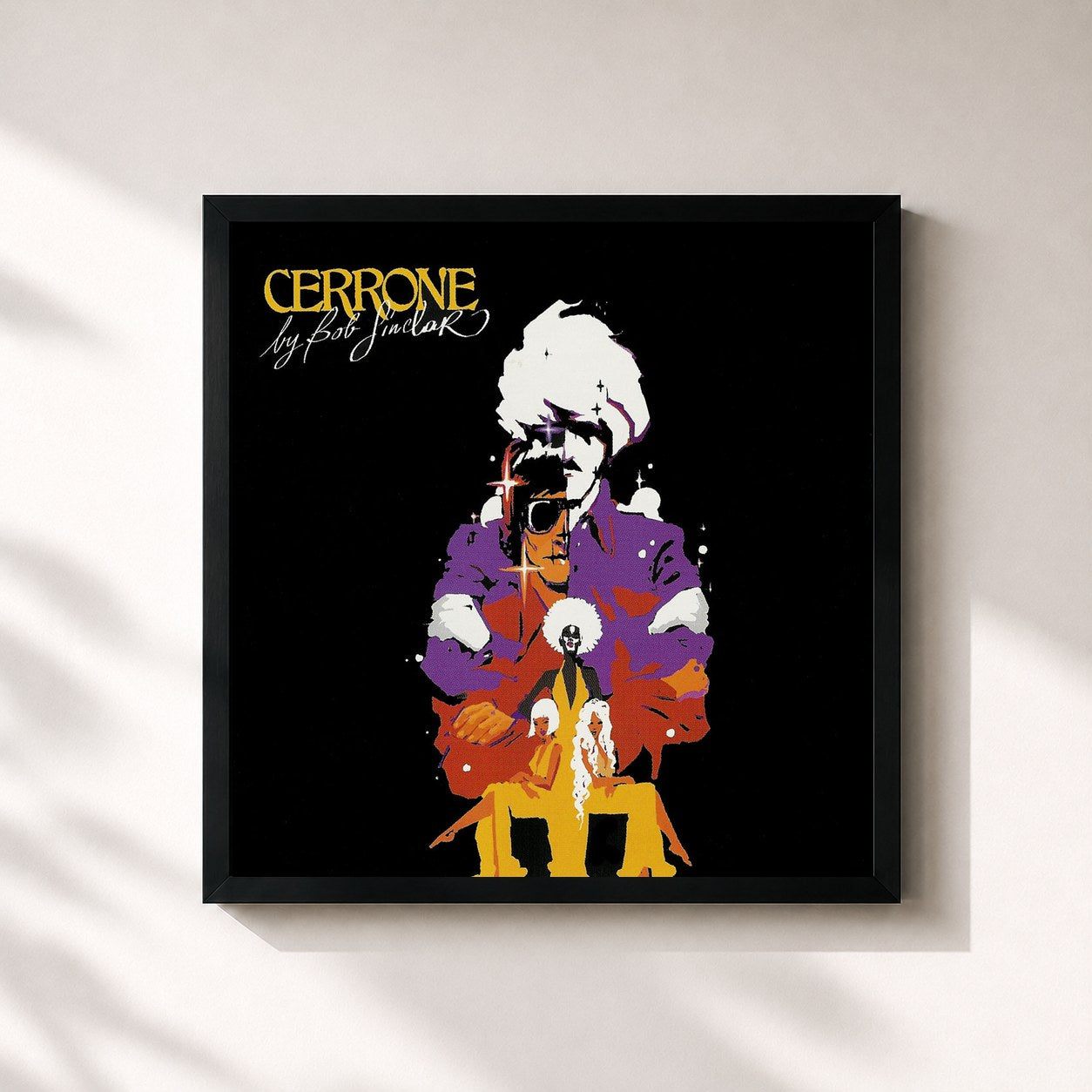 #noir Tableau carré de l'album Cerrone by Bob Sinclar de Cerrone, cadre noir 32x32 cm