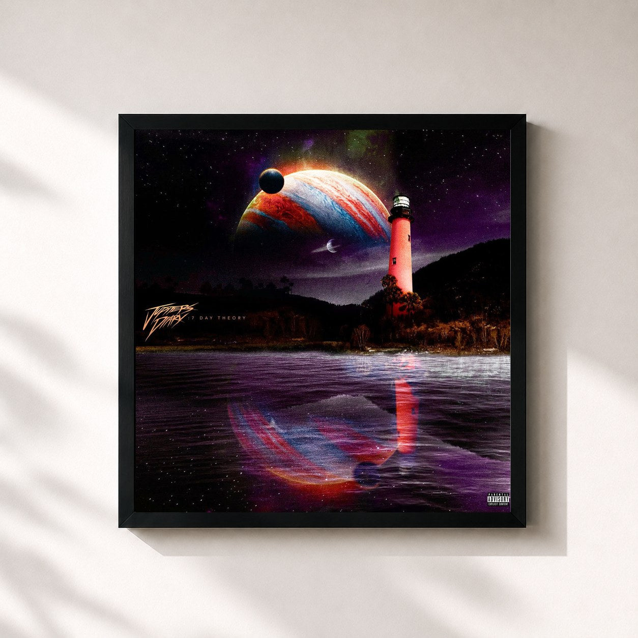 #noir Tableau carré de l'album Jupiter's Diary: 7 Day Theory de Rod Wave, cadre noir 32x32 cm