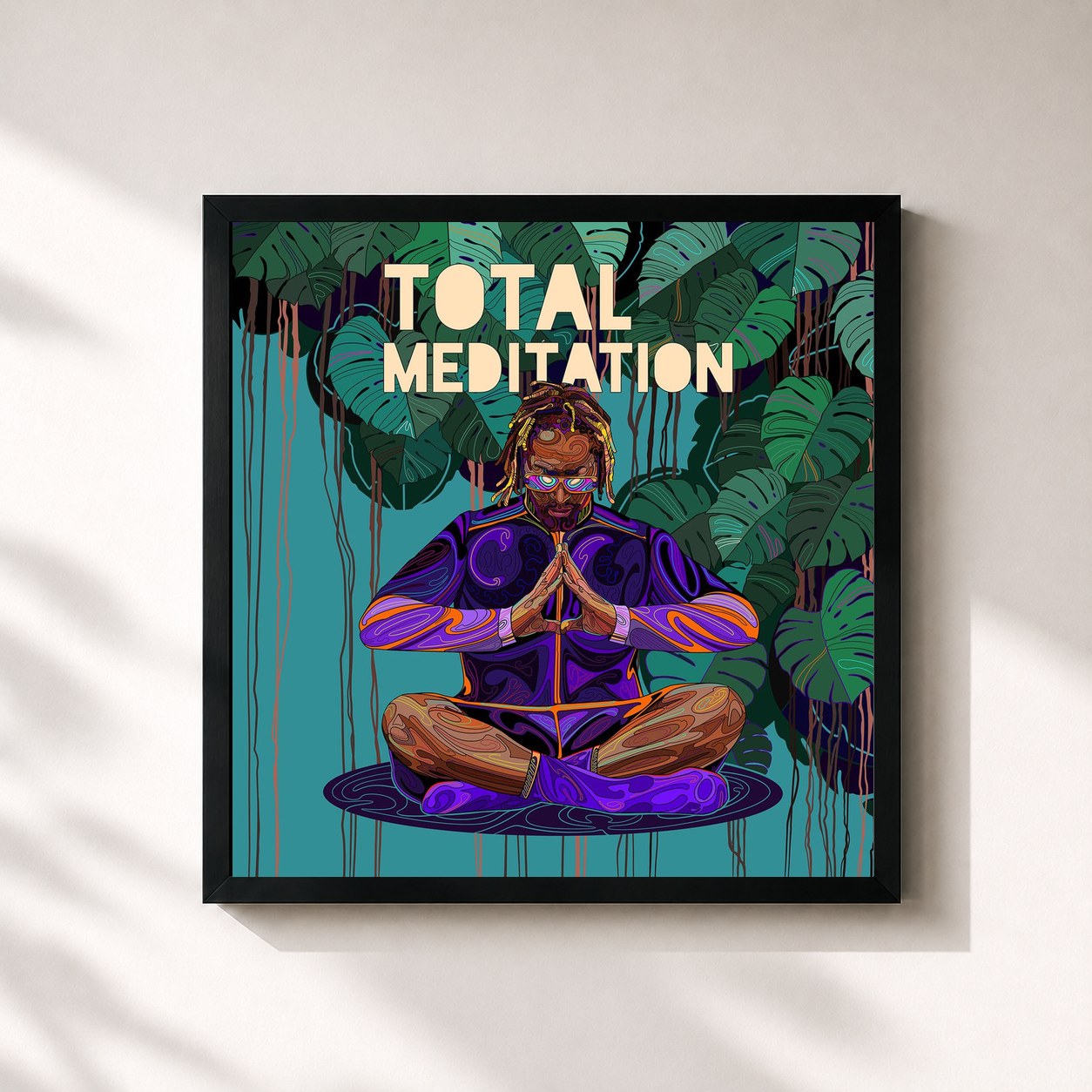 #noir Tableau carré de l'album Total Meditation de Lil Jon, cadre noir 32x32 cm