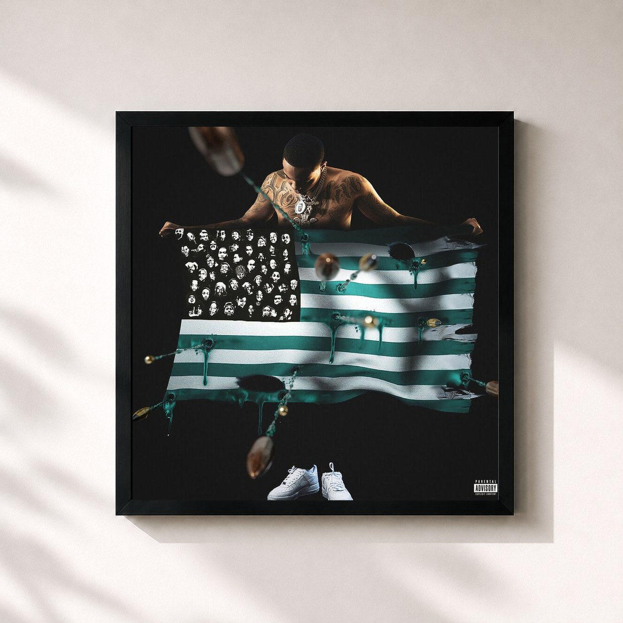 #noir Tableau carré de l'album PTSD (Deluxe) de G Herbo, cadre noir 32x32 cm