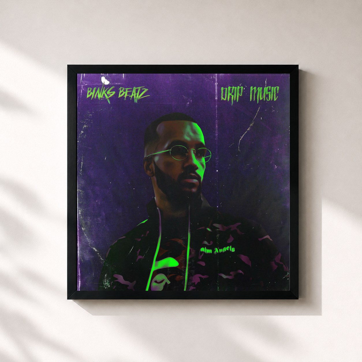 #noir Tableau carré de l'album Drip Music de Binks Beatz, cadre noir 32x32 cm