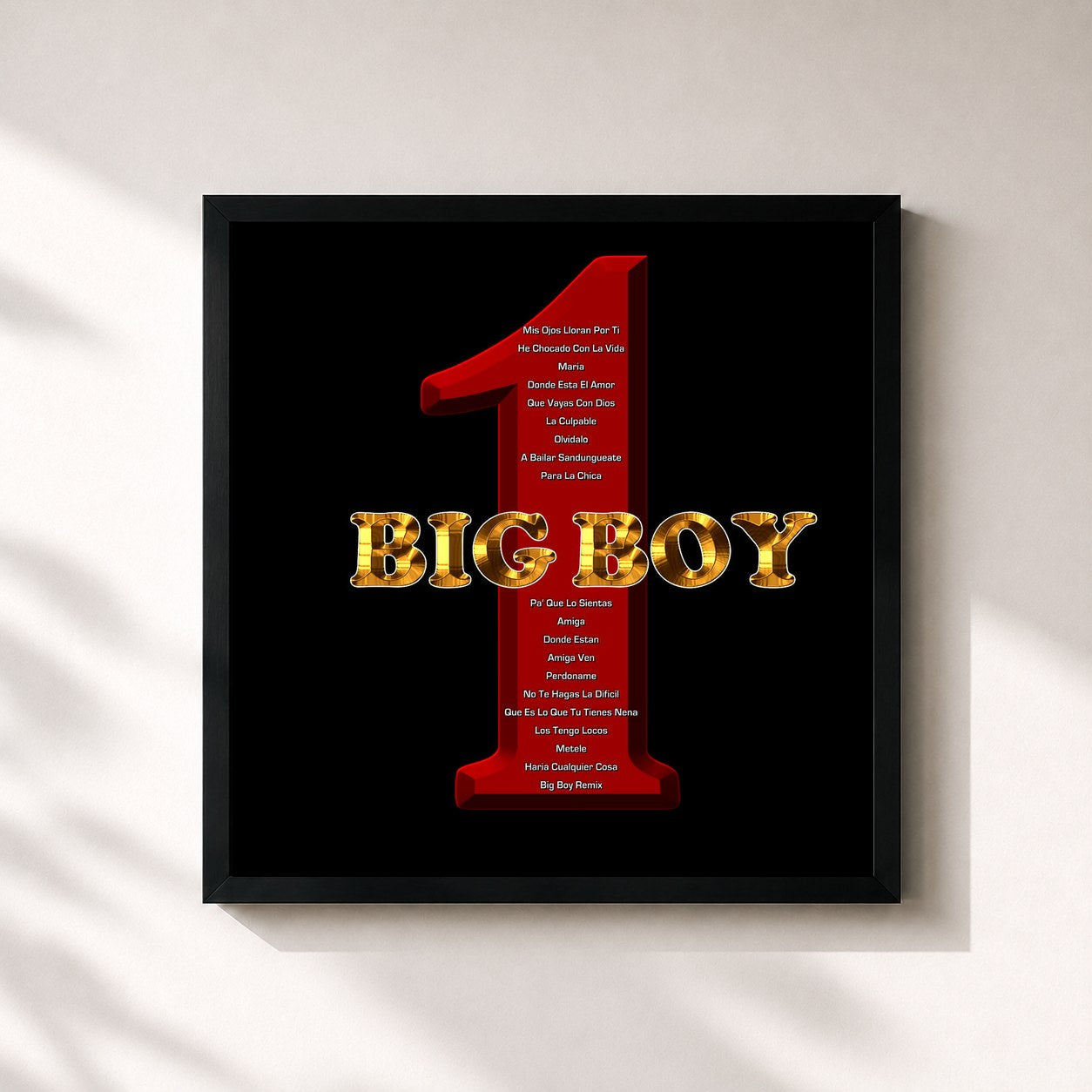 #noir Tableau carré de l'album 1 de Big Boy, cadre noir 32x32 cm