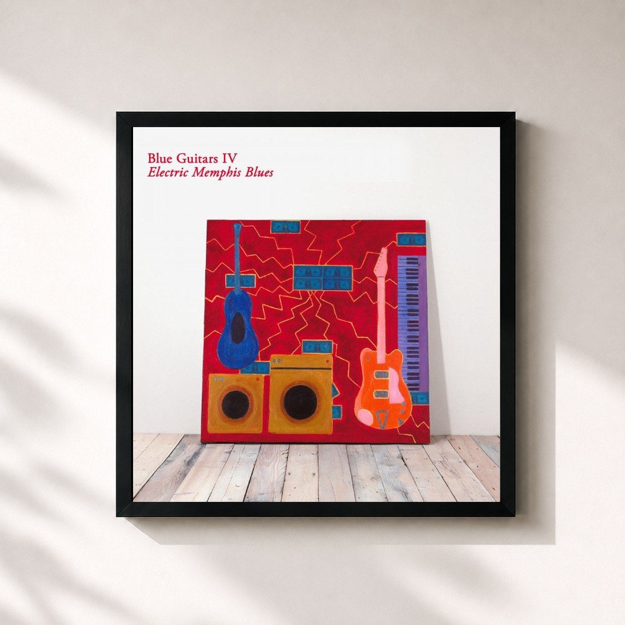 #noir Tableau carré de l'album Blue Guitars IV - Electric Memphis Blues de Chris Rea, cadre noir 32x32 cm