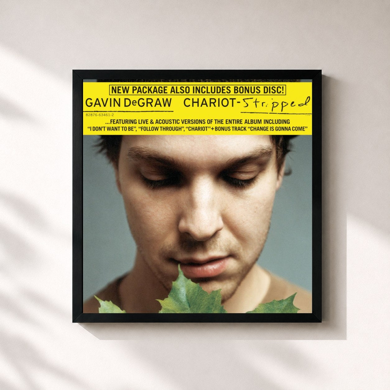 #noir Tableau carré de l'album Chariot - Stripped de Gavin DeGraw, cadre noir 32x32 cm