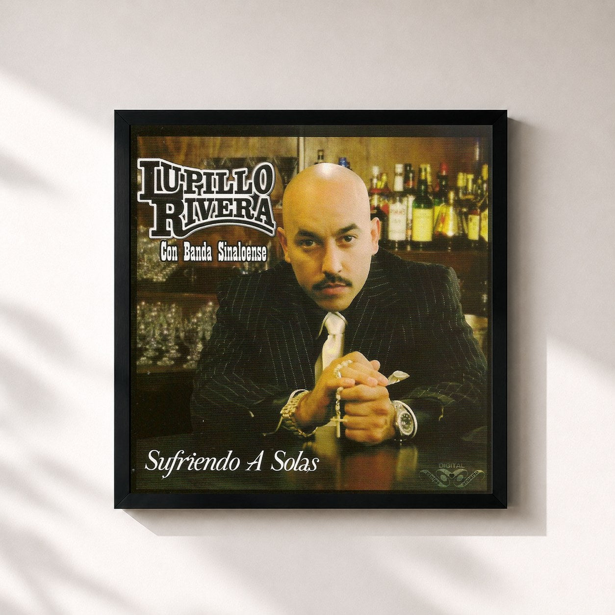 #noir Tableau carré de l'album Sufriendo a Solas de Lupillo Rivera, cadre noir 32x32 cm