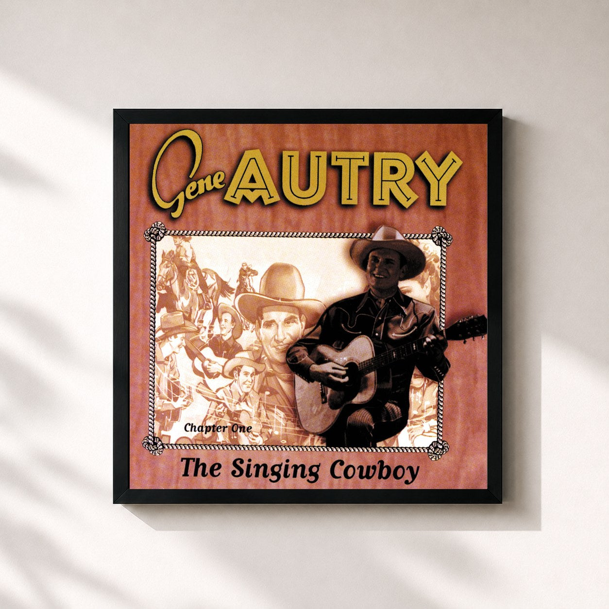 #noir Tableau carré de l'album The Singing Cowboy: Chapter One de Gene Autry, cadre noir 32x32 cm