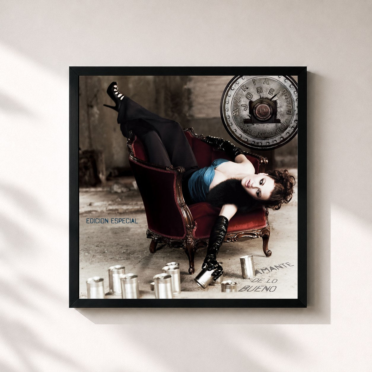#noir Tableau carré de l'album Amante de Lo Bueno de Maria Jose, cadre noir 32x32 cm