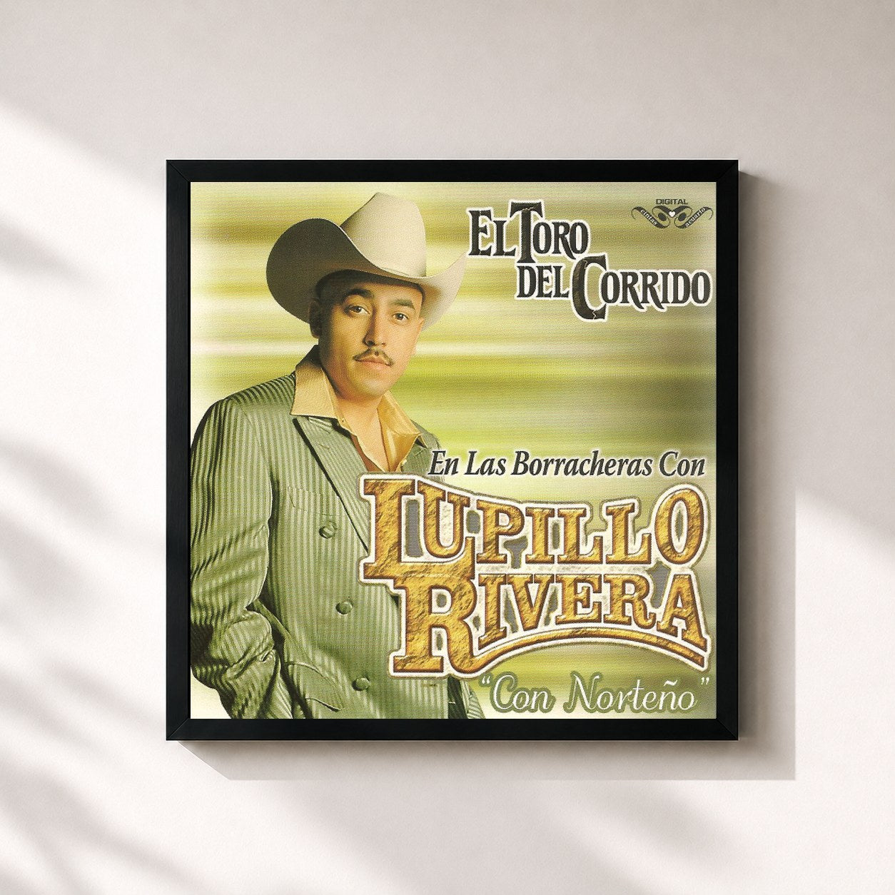 #noir Tableau carré de l'album El Toro del Corrido de Lupillo Rivera, cadre noir 32x32 cm