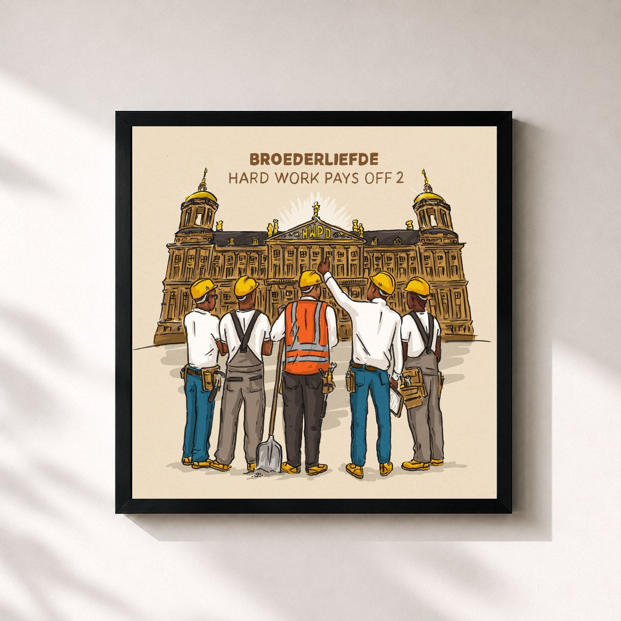 #noir Tableau carré de l'album Hard Work Pays Off 2 de Broederliefde, cadre noir 32x32 cm