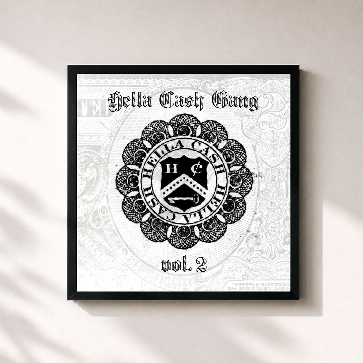 #noir Tableau carré de l'album Hella Cash Gang (Vol. 2) de Josylvio, cadre noir 32x32 cm