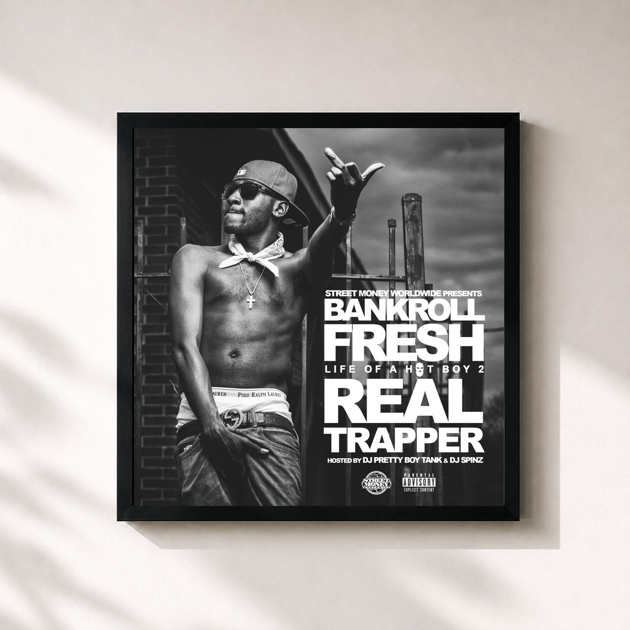 #noir Tableau carré de l'album Life Of A Hot Boy 2 : Real Trapper de Bankroll Fresh, cadre noir 32x32 cm