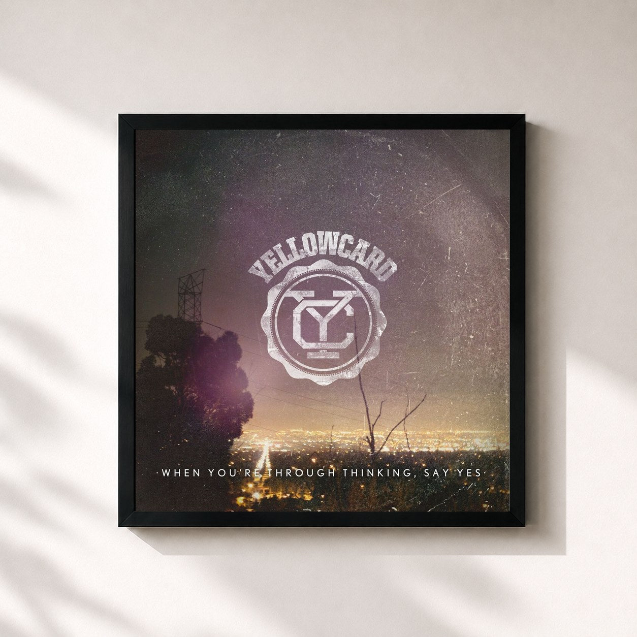 #noir Tableau carré de l'album When You're Through Thinking, Say Yes de Yellowcard, cadre noir 32x32 cm