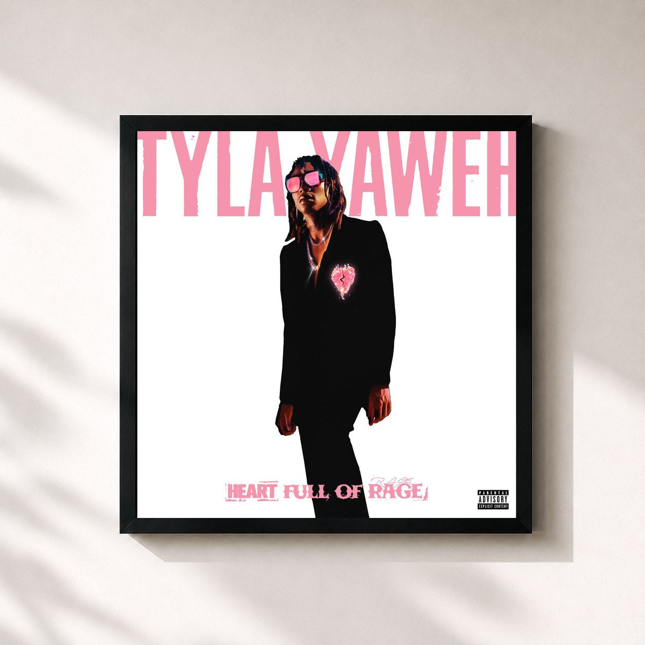 #noir Tableau carré de l'album Heart Full of Rage de Tyla Yaweh, cadre noir 32x32 cm