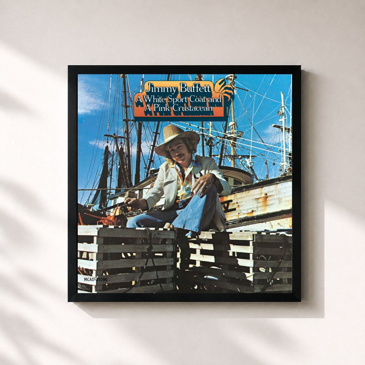 #noir Tableau carré de l'album A White Sport Coat And A Pink Crustacean de Jimmy Buffett, cadre noir 32x32 cm