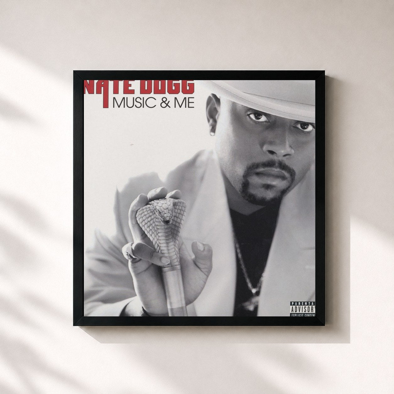 #noir Tableau carré de l'album Music and Me de Nate Dogg, cadre noir 32x32 cm