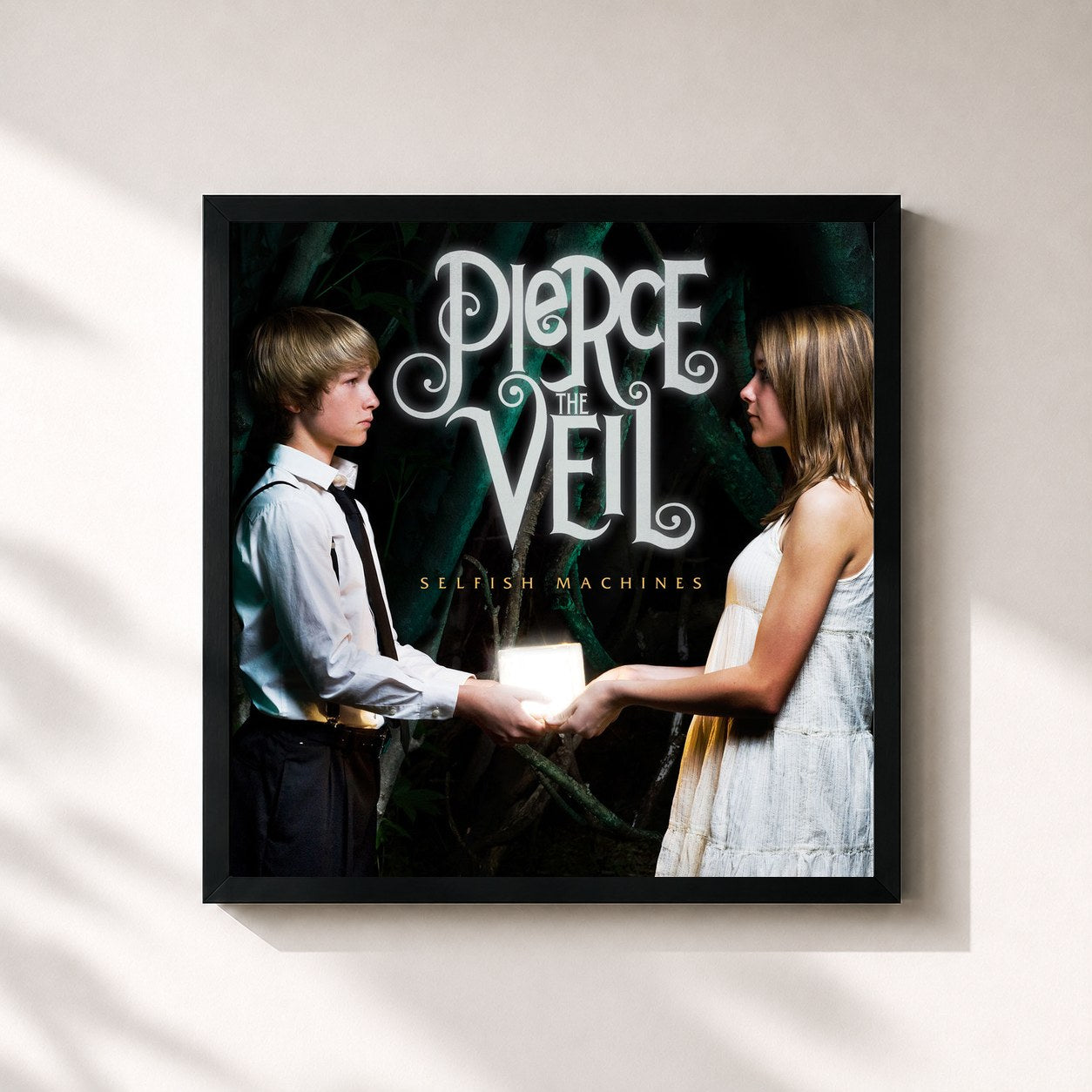 #noir Tableau carré de l'album Selfish Machines de Pierce the Veil, cadre noir 32x32 cm