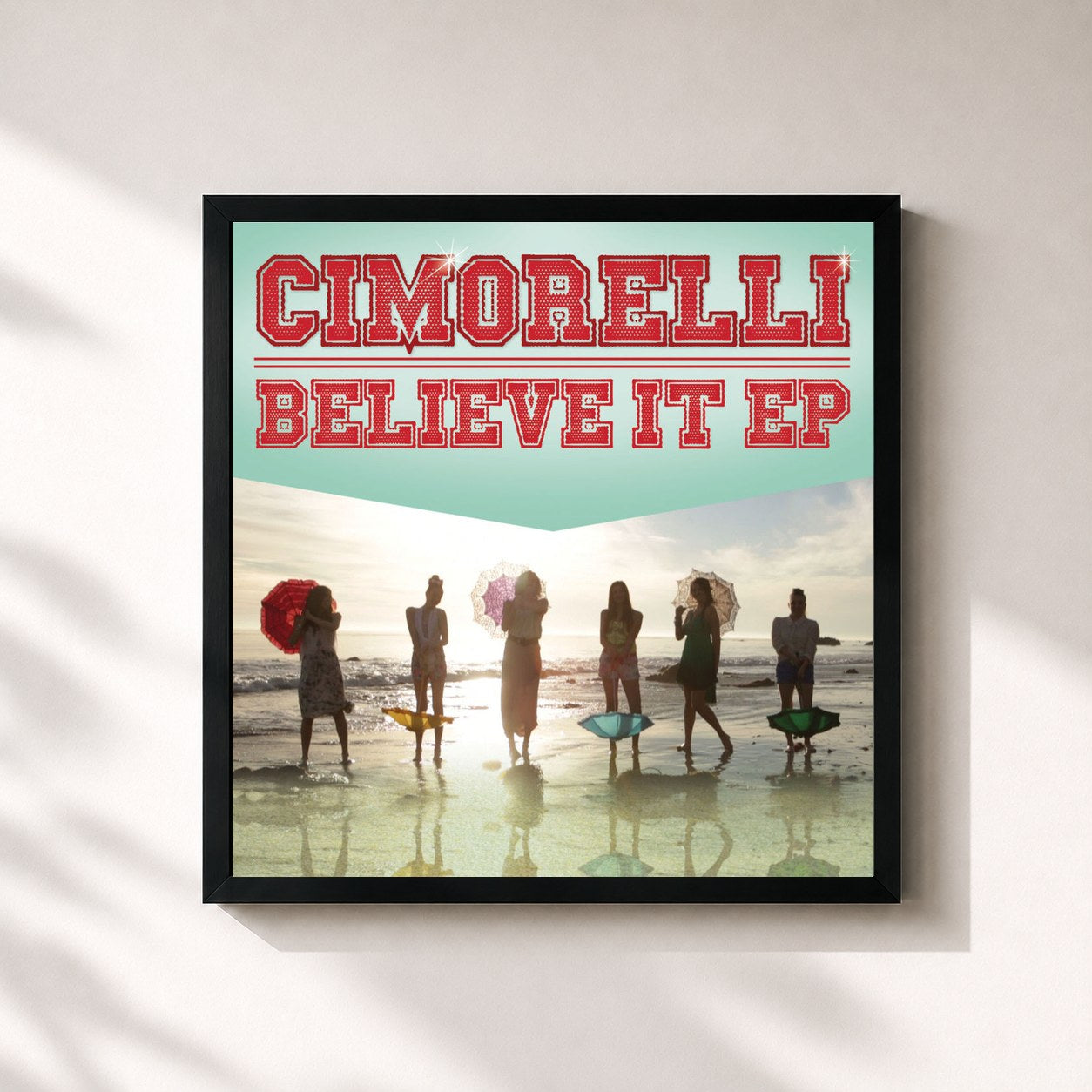 #noir Tableau carré de l'album Believe It EP de Cimorelli, cadre noir 32x32 cm