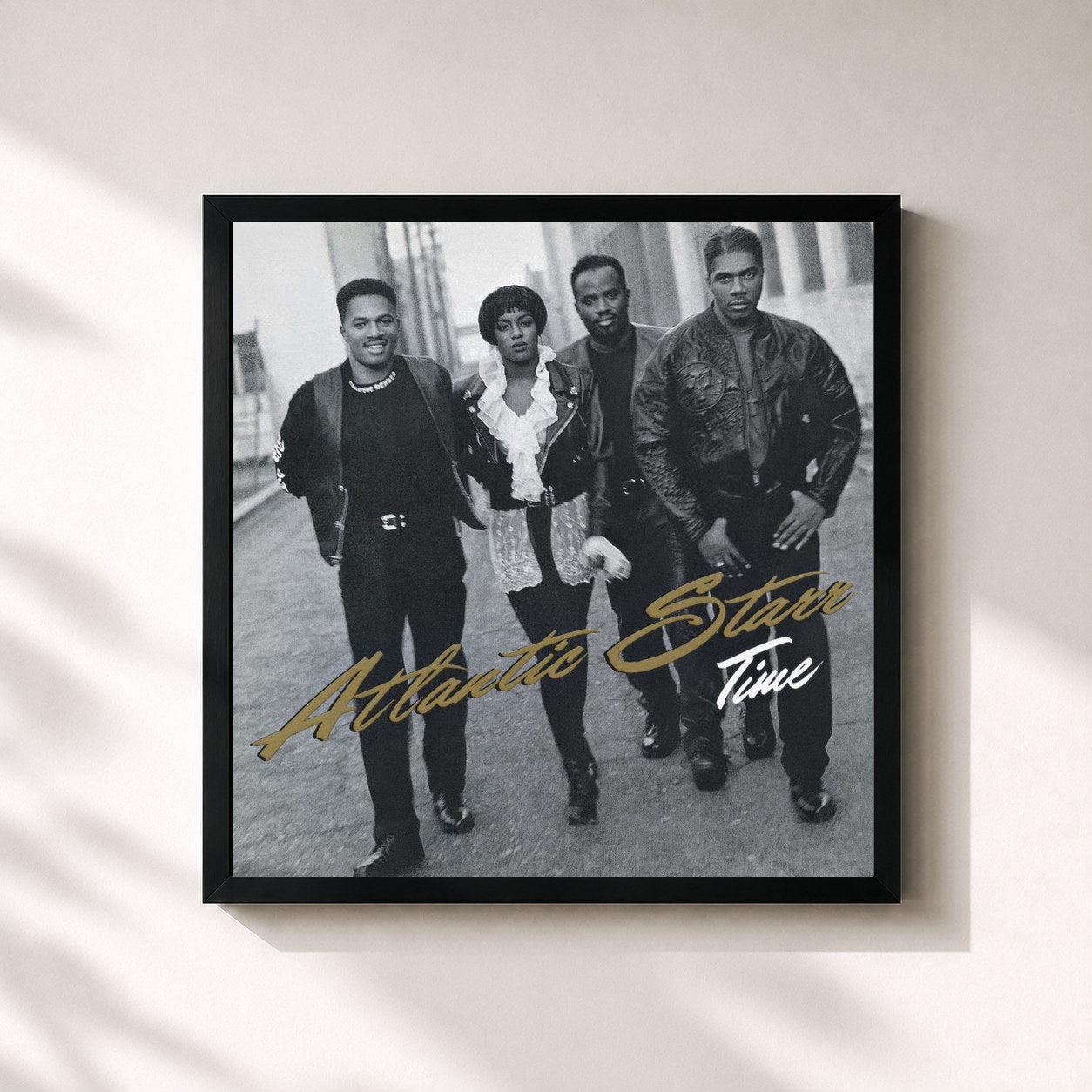 #noir Tableau carré de l'album Time de Atlantic Starr, cadre noir 32x32 cm