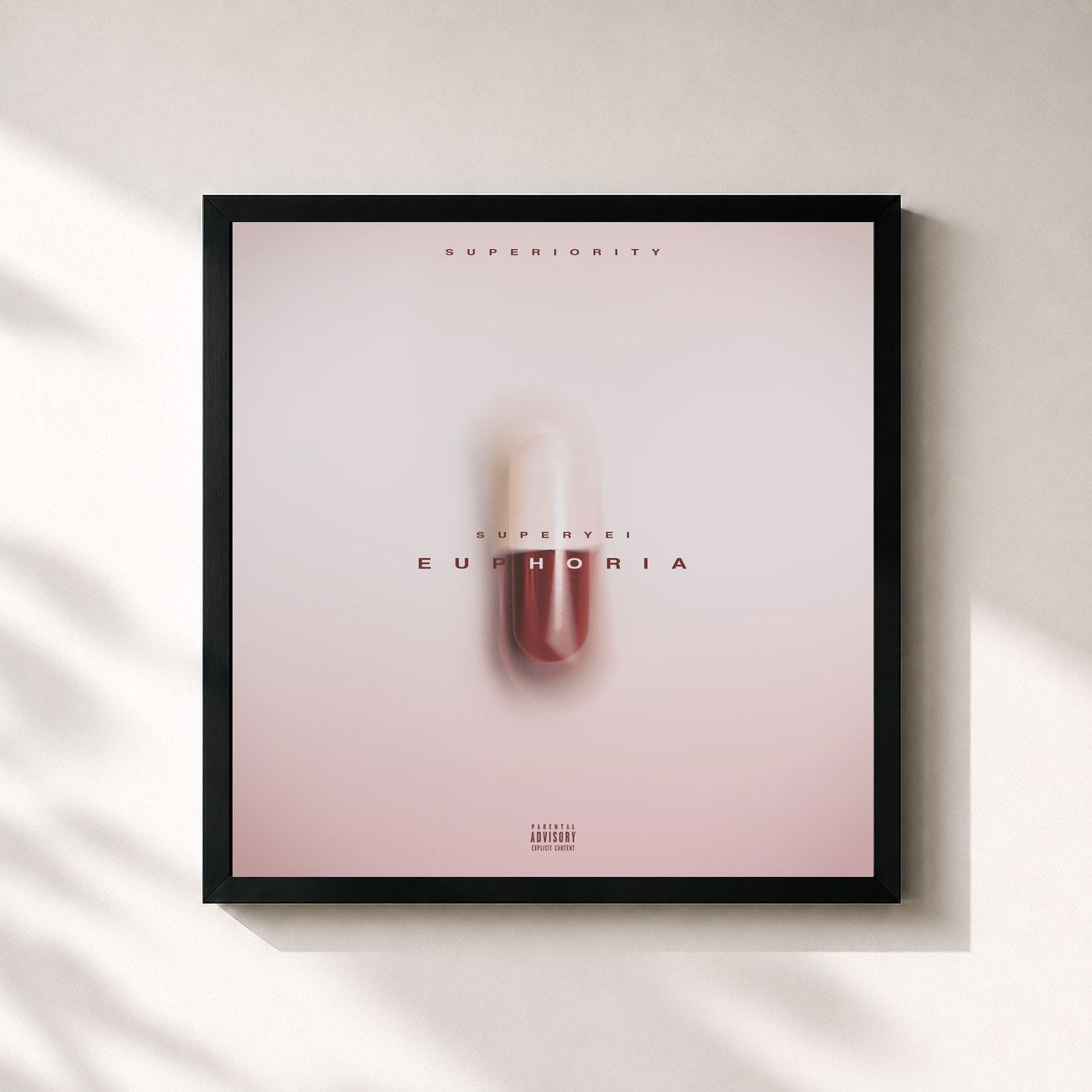 #noir Tableau carré de l'album Euphoria de Super Yei, cadre noir 32x32 cm