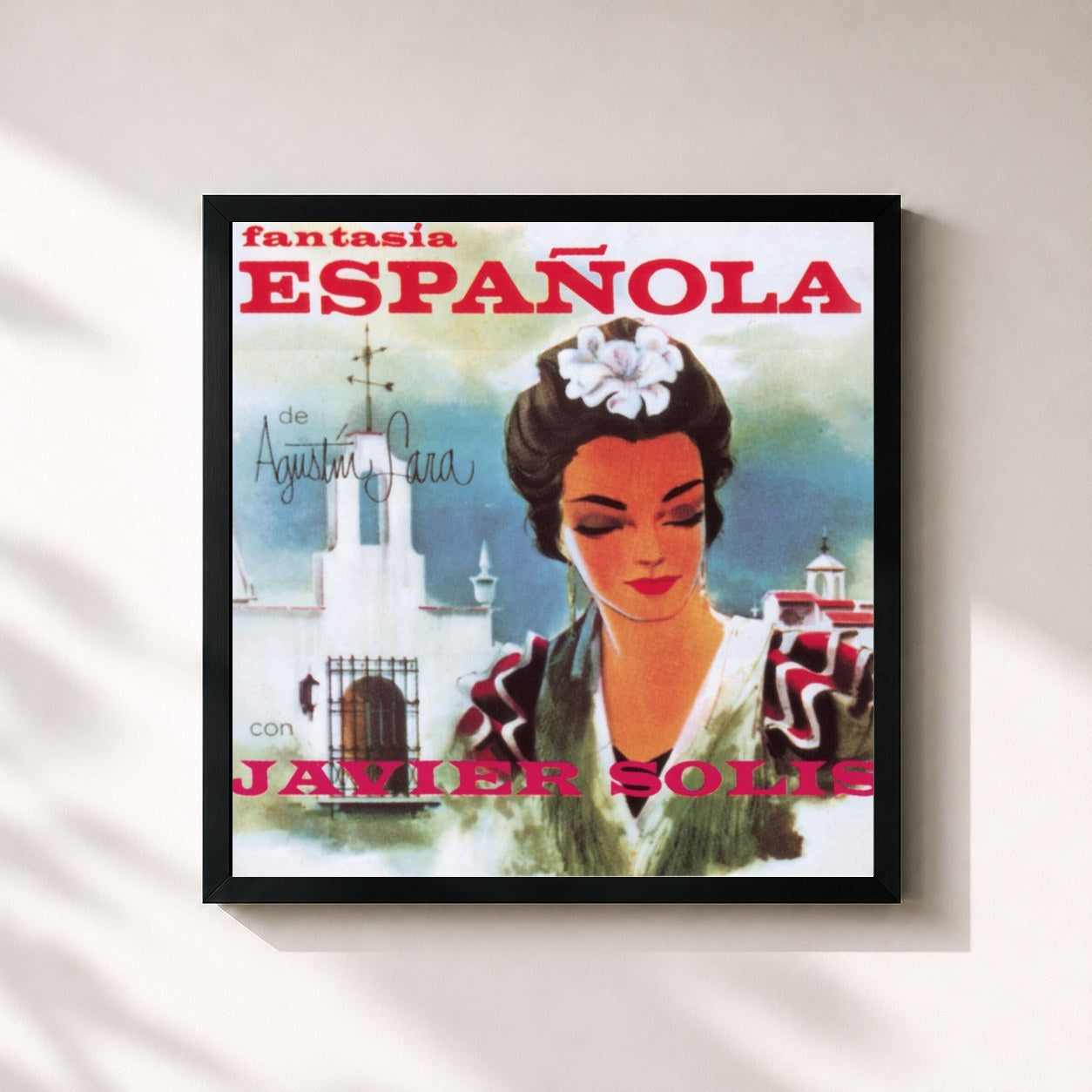 #noir Tableau carré de l'album Fantasia Espanola de Javier Solis, cadre noir 32x32 cm
