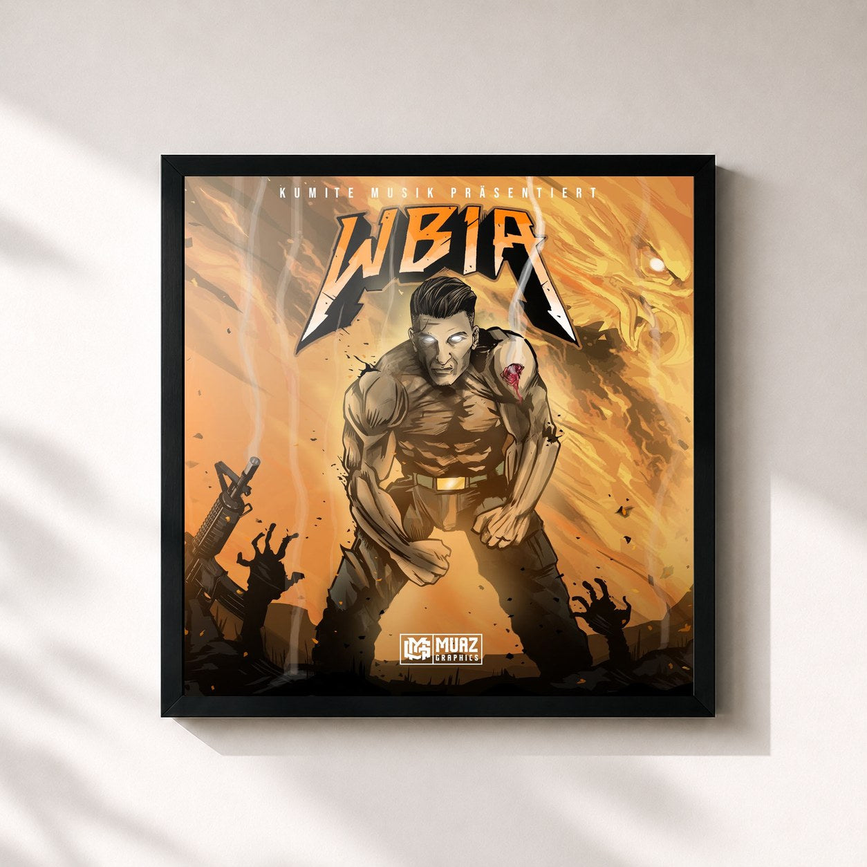 #noir Tableau carré de l'album Was bleibt ist Asche de Asche, cadre noir 32x32 cm