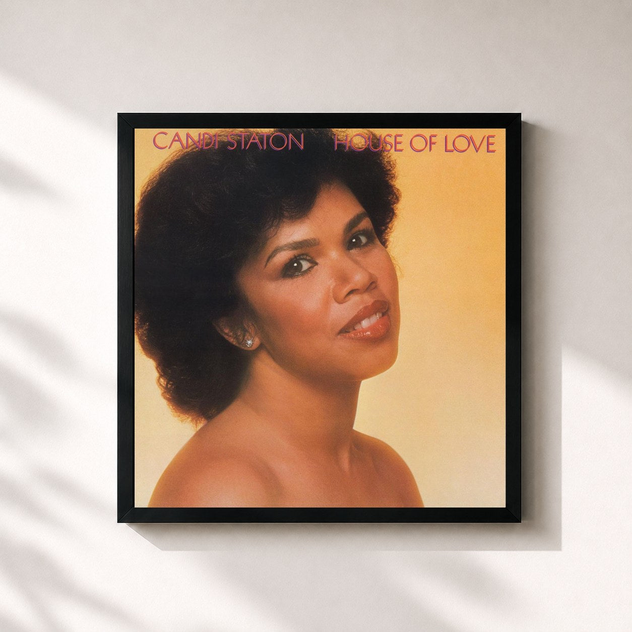 #noir Tableau carré de l'album House of Love de Candi Staton, cadre noir 32x32 cm