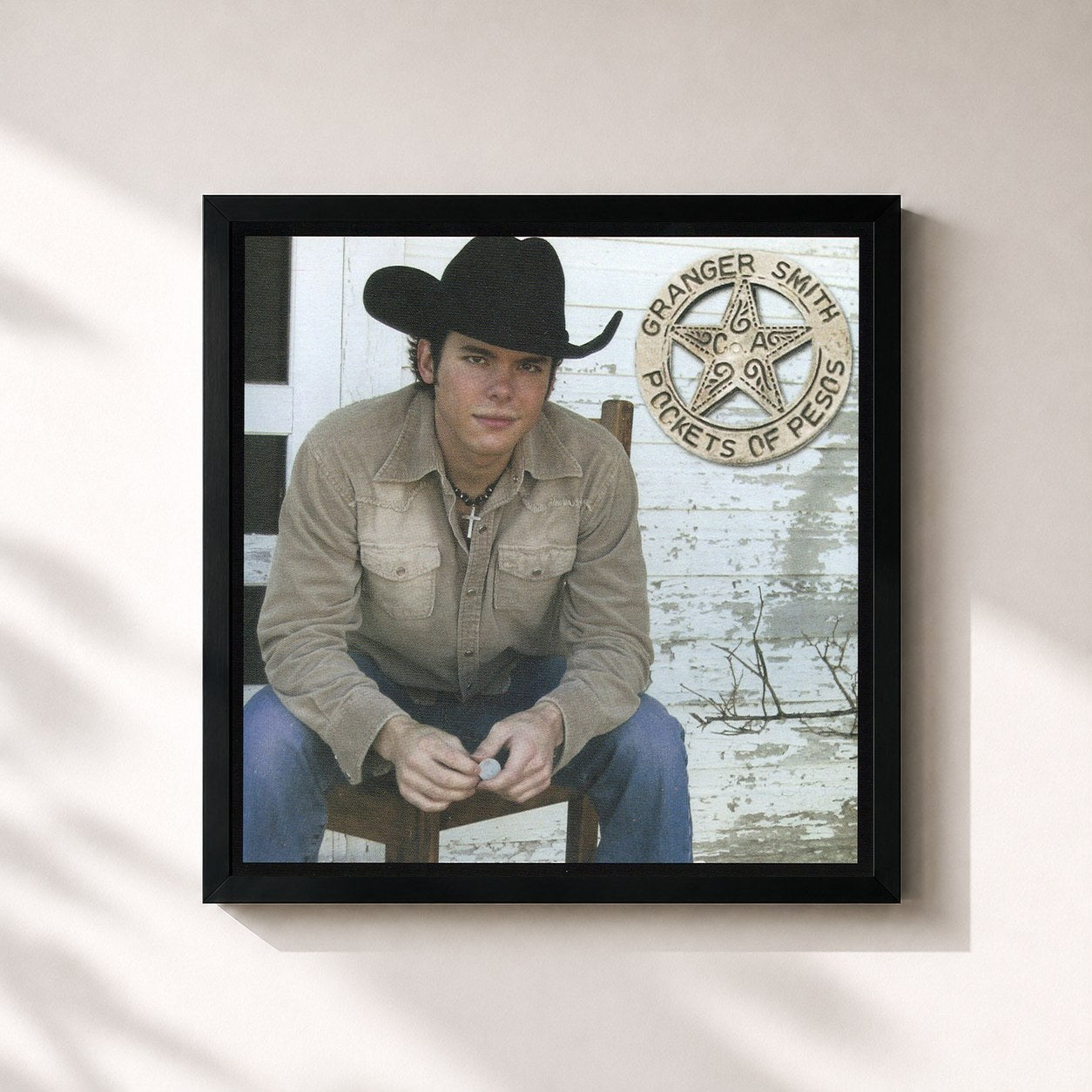 #noir Tableau carré de l'album Pockets of Pesos de Granger Smith, cadre noir 32x32 cm