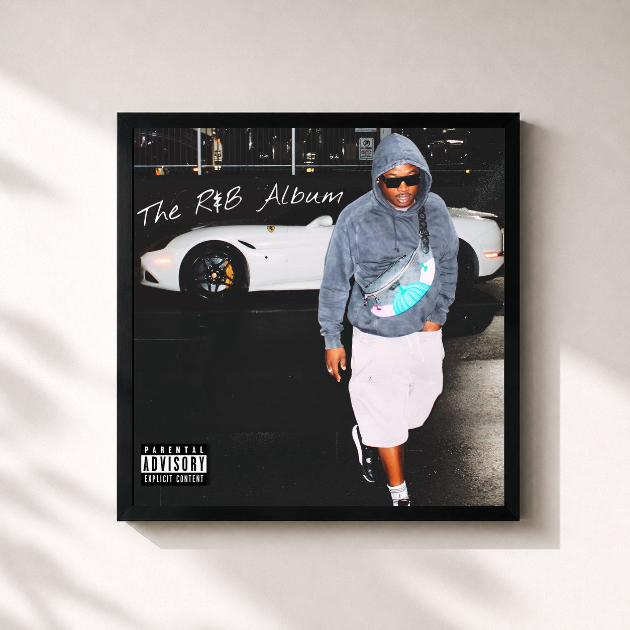 #noir Tableau carré de l'album The R&B Album de Troy Ave, cadre noir 32x32 cm