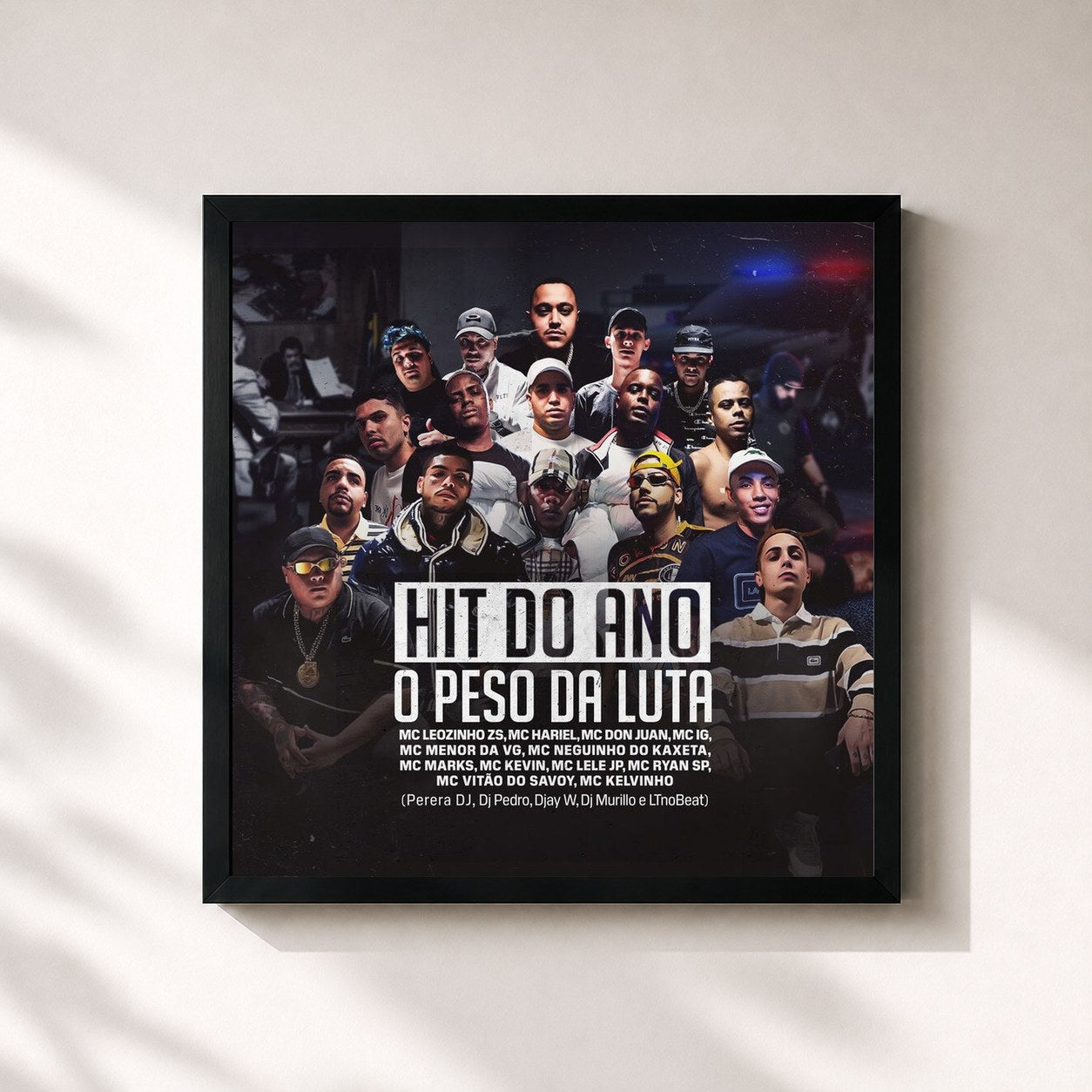 #noir Tableau carré de l'album Hit do Ano - O Peso da Luta de Mc Hariel, cadre noir 32x32 cm