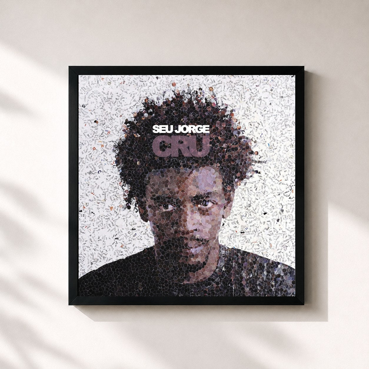 #noir Tableau carré de l'album Cru de Seu Jorge, cadre noir 32x32 cm