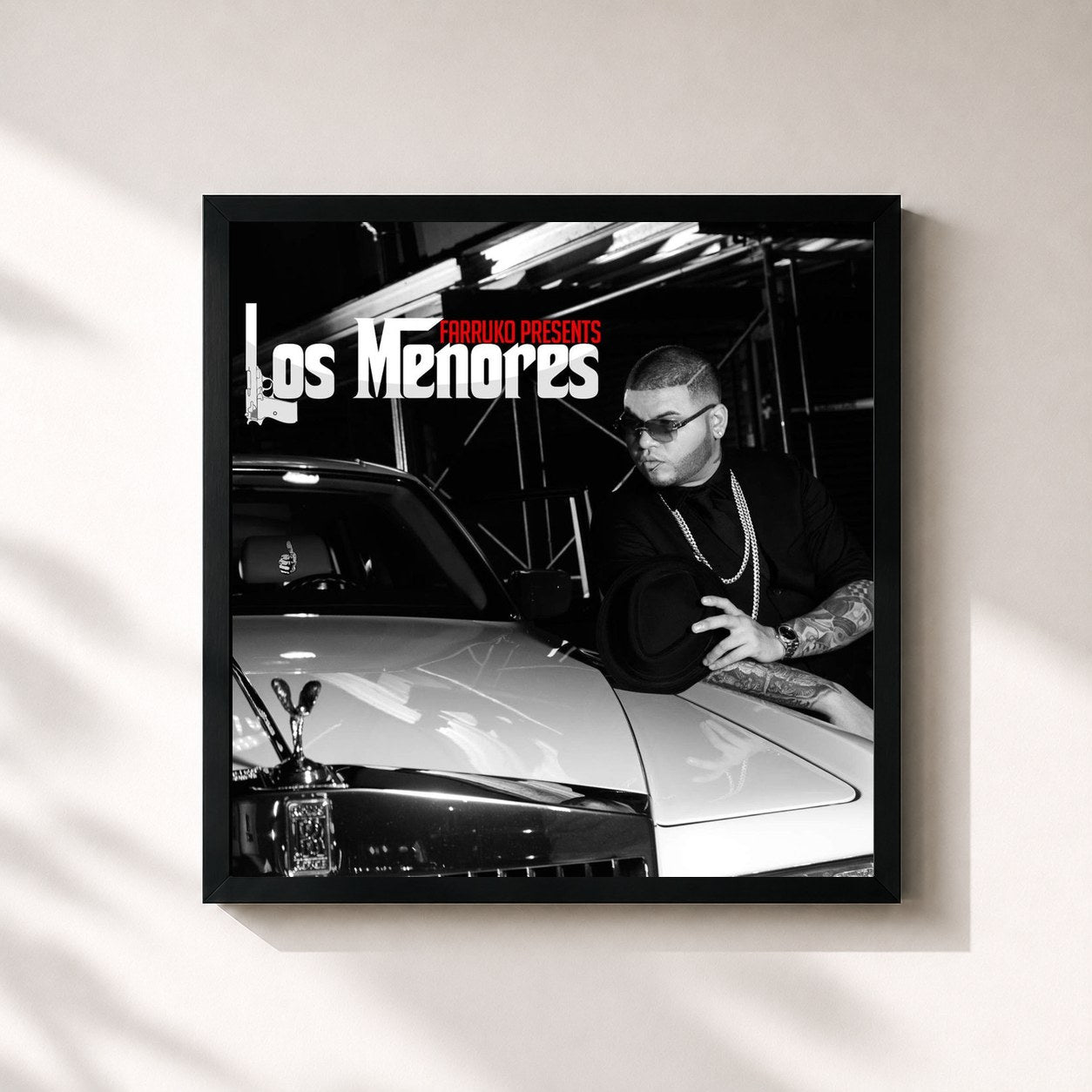 #noir Tableau carré de l'album Farruko Presents Los Menores de Farruko, cadre noir 32x32 cm