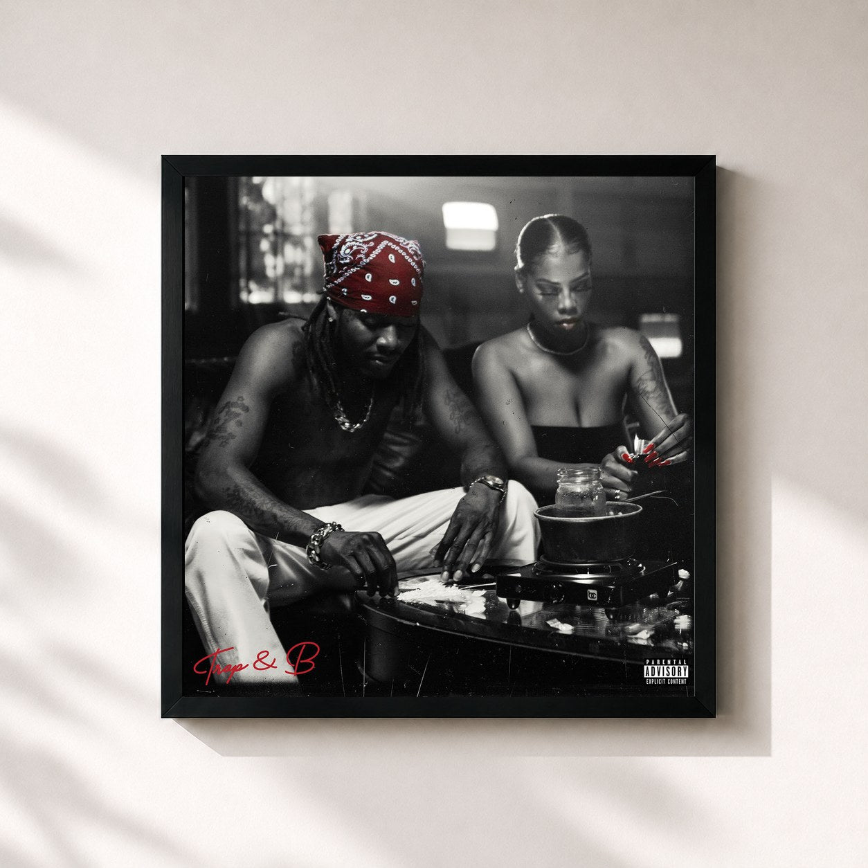 #noir Tableau carré de l'album Trap & B de Fetty Wap, cadre noir 32x32 cm