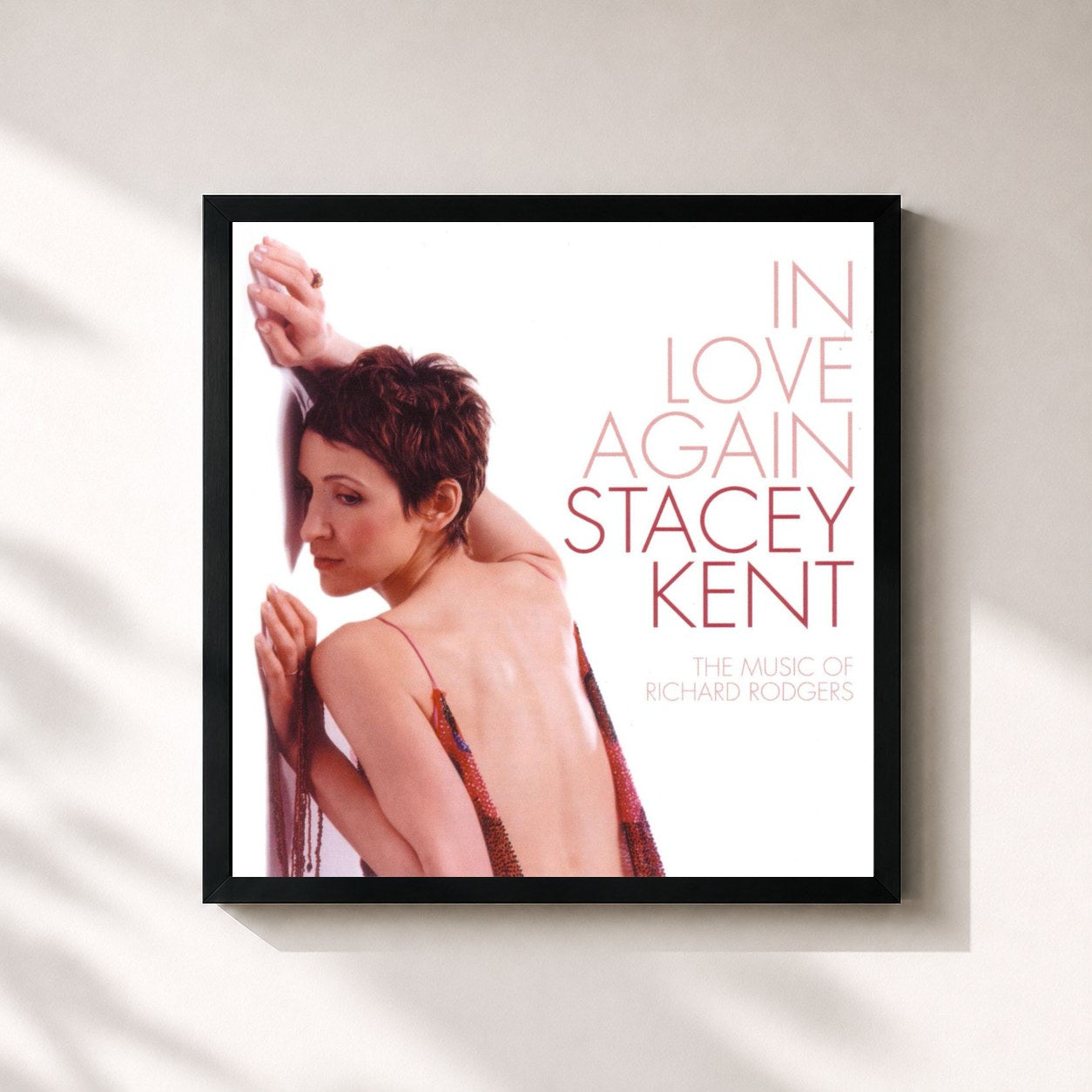 #noir Tableau carré de l'album In Love Again de Stacey Kent, cadre noir 32x32 cm