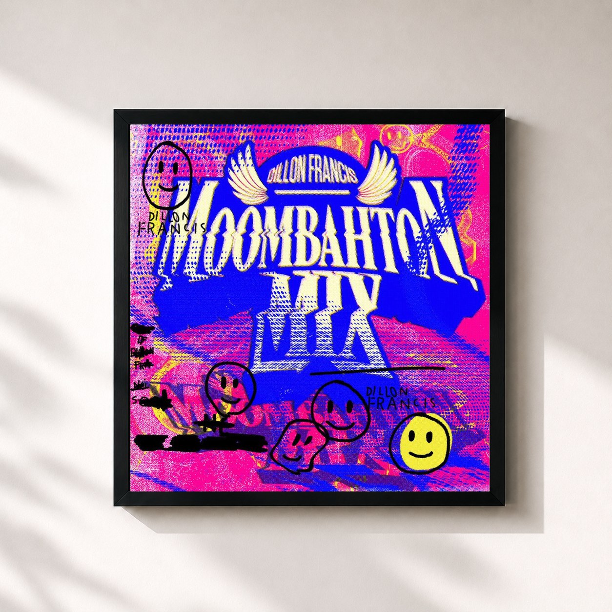 #noir Tableau carré de l'album Moombahton Mix (Continuous Mix) de Dillon Francis, cadre noir 32x32 cm