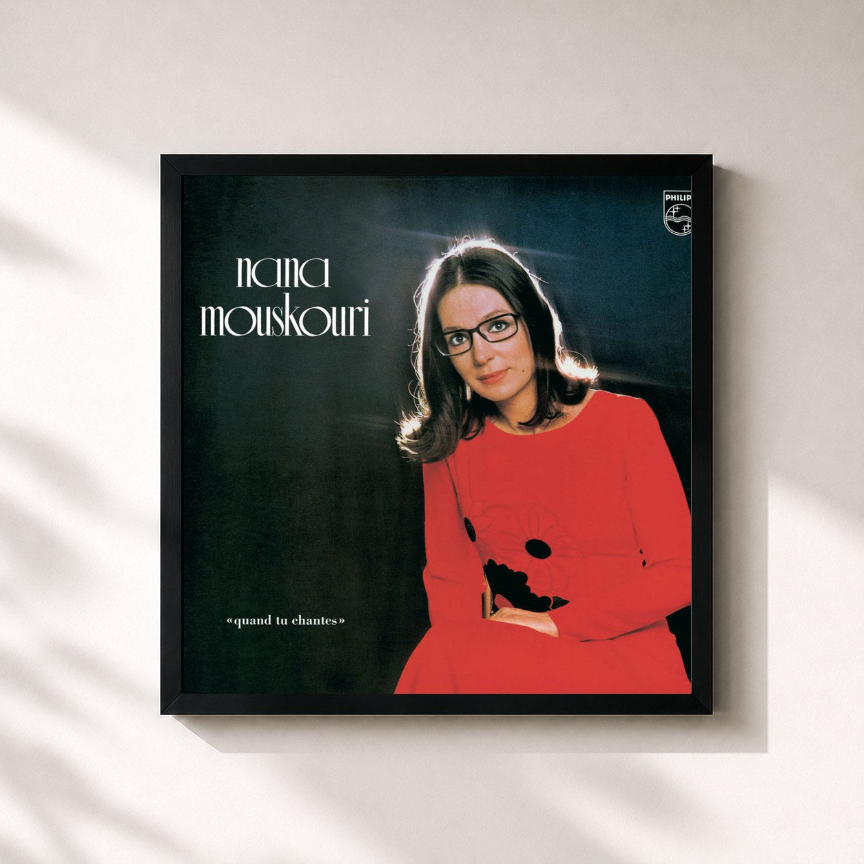 #noir Tableau carré de l'album Quand Tu Chantes de Nana Mouskouri, cadre noir 32x32 cm